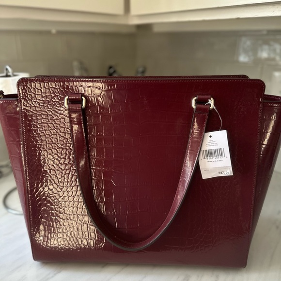 Kate Spade Bristol Drive Elissa Tote Bag Croc Embossed Red Leather Large Handbag - Picture 2 of 5